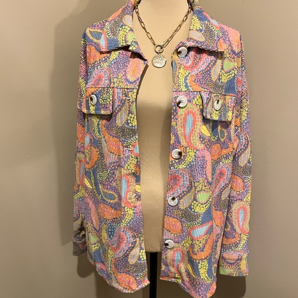 Emily Wonder Multicolor Paisley Corderoy  Shacket, size M